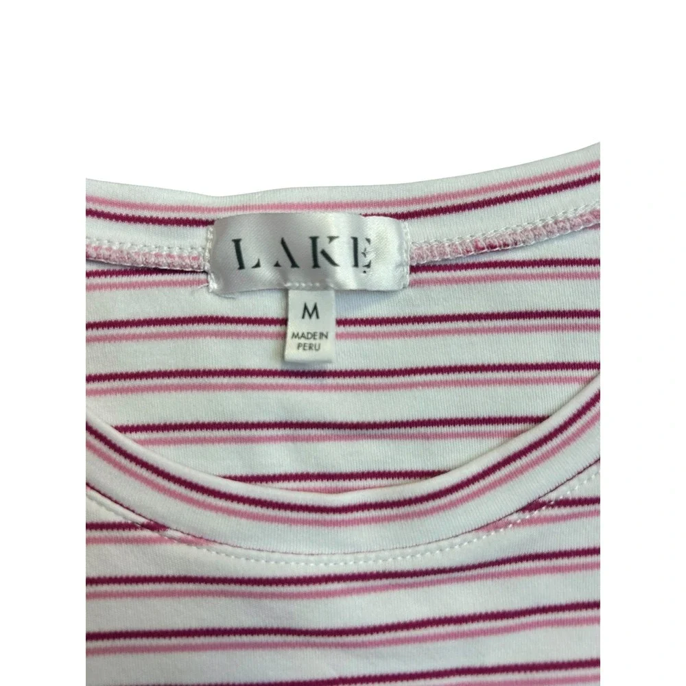 LAKE White Red Striped Pima Cotton Pajama Set Crew Long Sleeve Wide Leg Medium